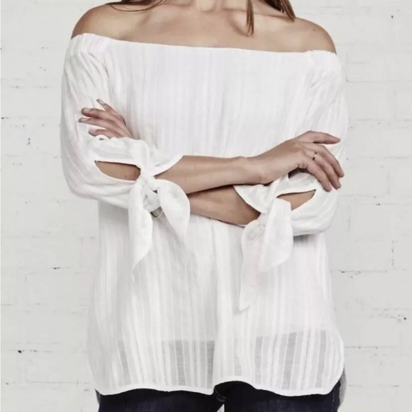 Bailey 44 White Off-Shoulder Blouse with Tie Sleeves - Picture 5 of 16